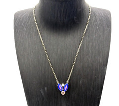 Vintage Sabika Necklace – Purple & Pink Crystal Pendant, Signed Statement Chain