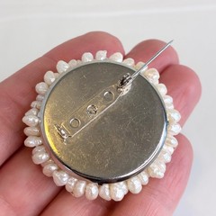 Vintage Brooch Freshwater Seed Pearl Cluster Domed Round White Silver Tone Pin