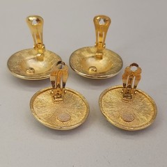 Vintage Imitation Pearl Clip On Earrings Lot of 2 Pebbled Cream Gold Tone Large