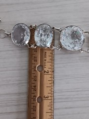 Sterling Silver Large Faceted Clear Crystal Round Link Bracelet Heavy 6 3/4″-8″