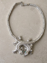 Vtg Snake Necklece 116g Double Lizard Crystal Collar Statement Choker