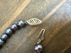 Vintage Black Pearl Necklace – Individually Knotted – Peacock Iridescent Luster