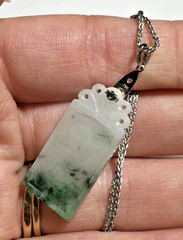NEW Hallmark 18k W Gold Green Jadeite Jade Diamond 5.3g Pendant 16″ Necklace BOX