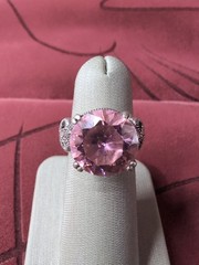 Vintage Pink Topaz w/Marcasite Art Deco Style 925 Sterling Silver Ring Size 5.75