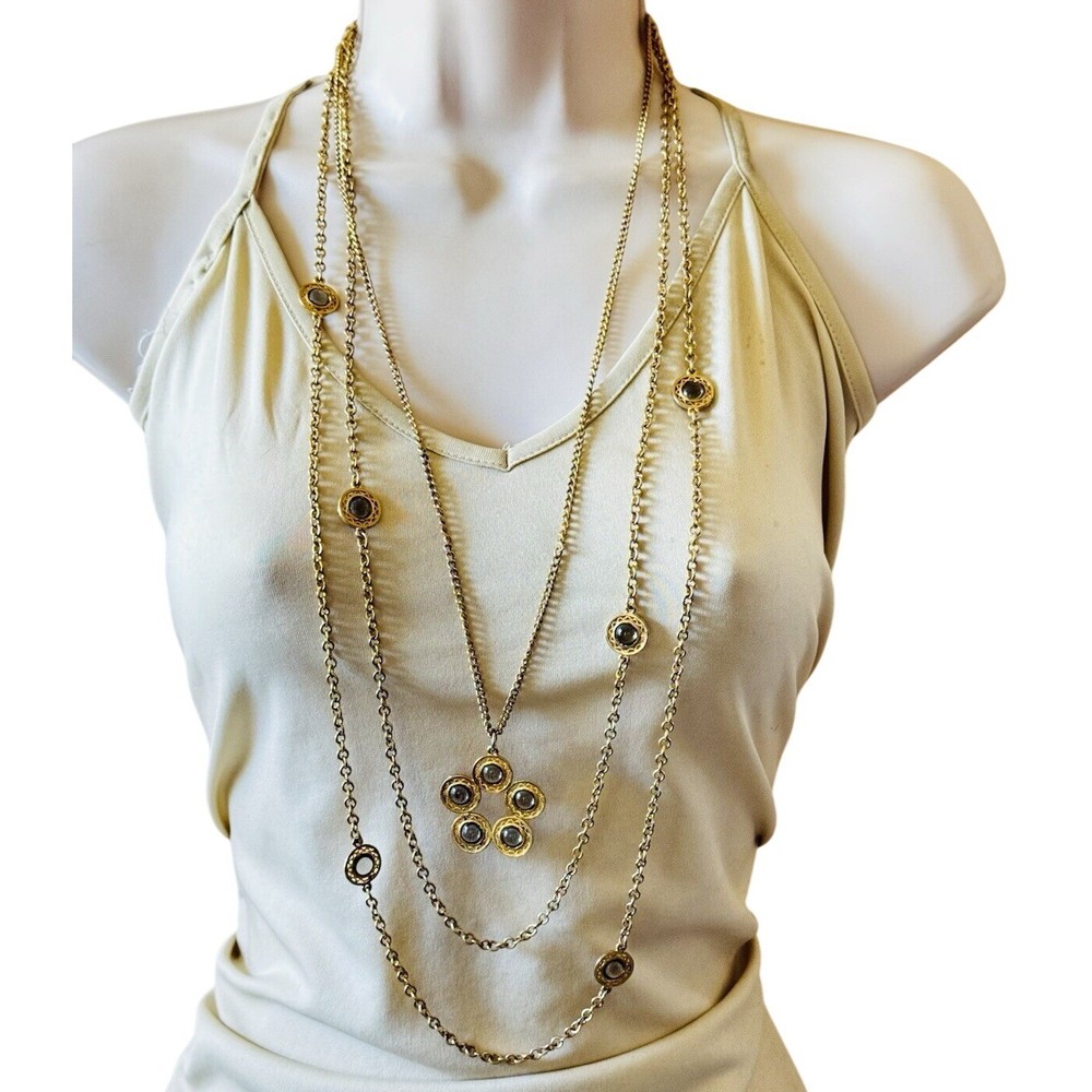 Celebrity VTG Regal necklace signed Glass Cabochon Bezel Regal Multi Chain 28″