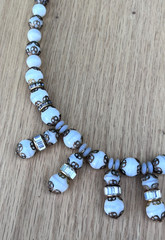 Vintage Art Deco Opaline Milk Glass Bead Beaded Necklace Choker 17″ Modern
