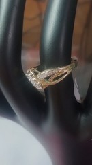 Lab Created Diamond Accented 3 Stone 14kt Gold Plated Silver Engagement Ring