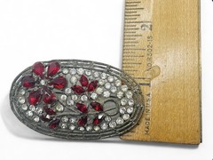 Vintage 1930’s Art Deco Pot Metal Red Glass Rhinestone Floral Brooch