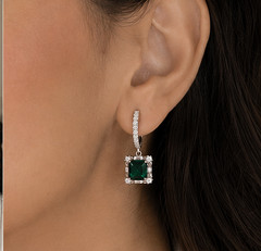 Art Deco 10.81CT Colombian Emerald Square Cut & White CZ Earrings Set For Girls.