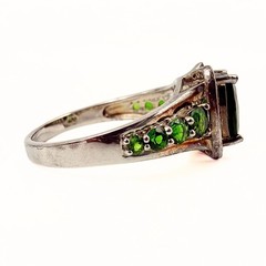 Contemporary Marked Sterling Silver Cushion Cut Green Tourmaline Ring Sz 10