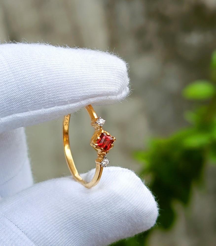 Natural Garnet Ring, 925 Sterling Silver Gold Plated Ring, Handmade Gift Ring