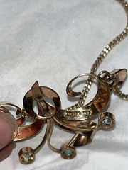 H S B Necklace 1/20 12k Rose Yellow Gold Filled FIVE Sparkling Blue ZIRCONS !!!!
