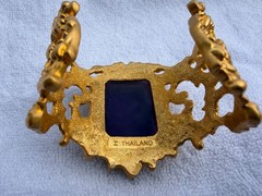 JC Thailand Rococo Cuff Bracelet Florentine Amethyst Purple Stone Gold Vintage