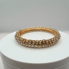 Vintage Gold Tone Beaded Jewelry Set – Wire Wrapped Bangle & Hoop Earrings