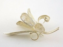 Vintage Sterling Silver Filigree Flower Brooch Figural Floral Pin 925 8g 2.25 In