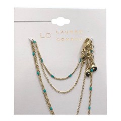 LC Lauren Conrad NIP Gold Tone Four Strand Lightening Bolt Green Bead Anklet
