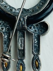 VINTAGE 925 STERLING SILVER ONYX SAPPHIRE MARCASITE ART DECO BROOCH PIN 11-GRAMS