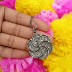 40ct 1Pc Pave Diamond Flower Pendant- 925 Sterling Silver -27mmx24mm d7