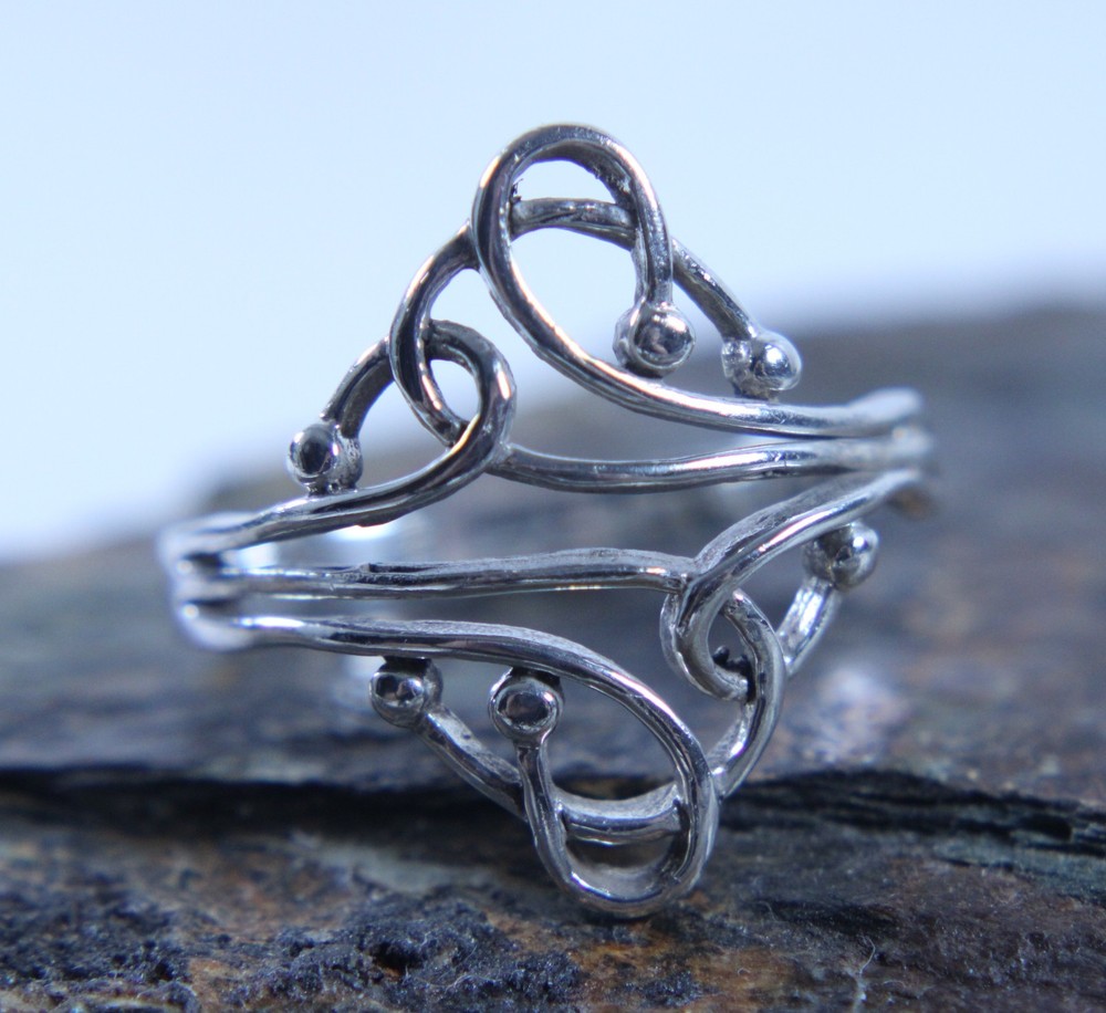 Vintage Filigree Openwork Scroll Ring Size 11.25 925 Sterling Silver Vine Design