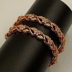 Cubic Zirconia 22k Rose Gold Plated Bangle, CZ American Diamond Bracelet 2 Pcs K