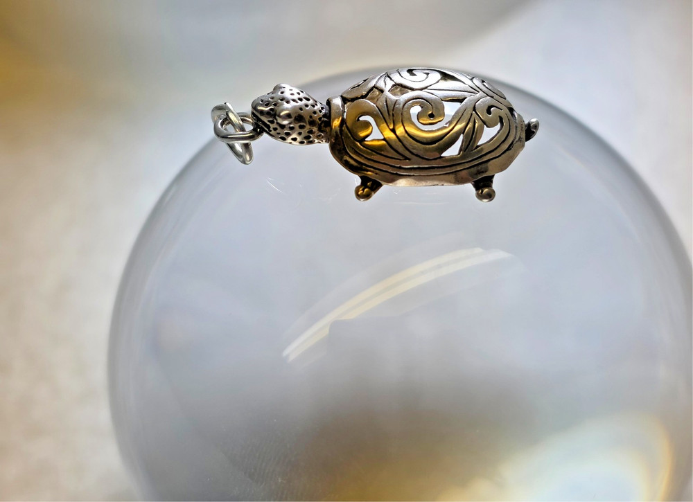 3D TURTLE 1 1/4″ w O ring x 5/8″ Sterling Silver 0.925 Charm or Pendant