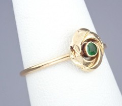 Dainty Antique Edwardian Solid 15k Gold Green Paste Floral Flower Ring – Sz 6.25