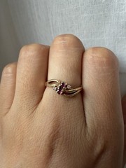 Solid 14k gold vintage pink sapphire diamond ring