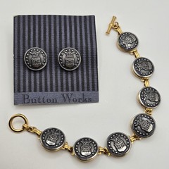 Vintage USA Military Mess Dress Buttons Link Bracelet and Stud Earrings SET
