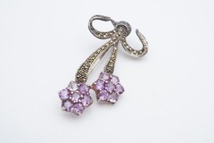 Vintage Sterling Silver 925 Amethyst Marcasite Flower Brooch Pin