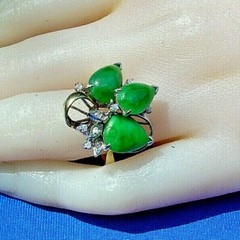 EARTH MINED Jadeite JADE Antique DIAMOND Ring Art Deco SOLID 14K GOLD Statement