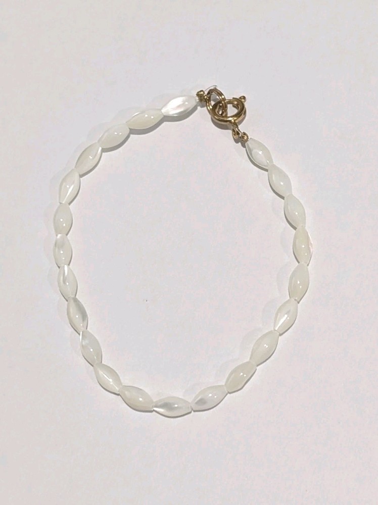 Vintage Natural Ivory Color Polished 4-6mm Mother Of Pearl Beaded 7″ Bracelet