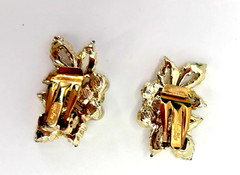 JUDY LEE Bracelet Earrings Set Gold Leaves w/Faux Pearl Clusters AB Accents