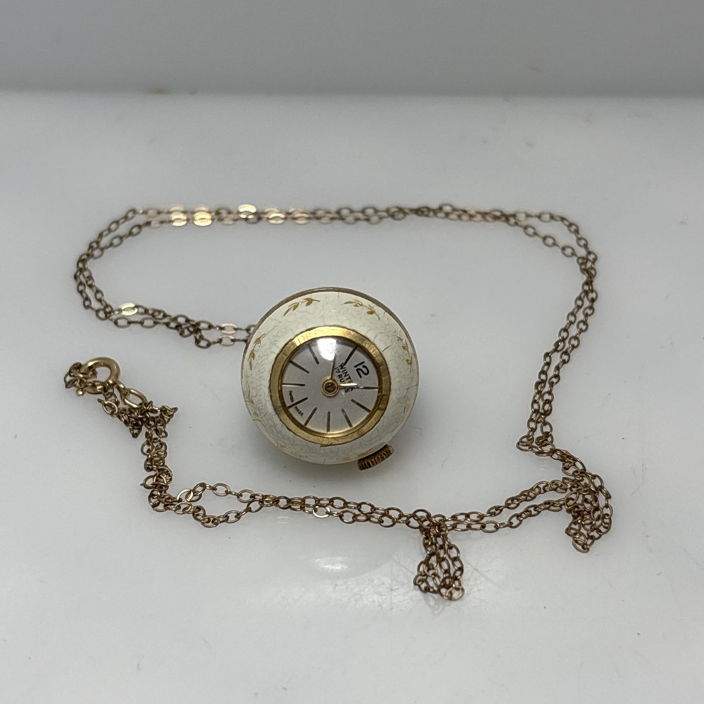 Vintage 60’s White Enamel Orb Ball Pendant Watch by Wintex w/Chain – Working 2f