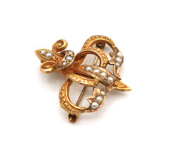 Antique 14K Gold Fleur De Lis Seed Pearl Brooch Pin & Pendant 3.1g