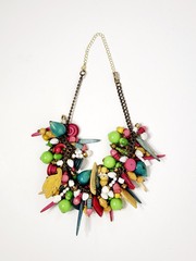 Vintage Festive Colorful Chunky Beaded Plastic & Wood Statement Charm Necklace