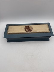 Vintage Wooden Box Blue & White with Hand Painted Horse filled with Jewelry