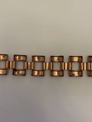 Vintage Peach Enamel & Rose Tone Rectangular Link Bracelet 7.25”
