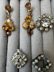 Vintage Rhinestone Jewelry Lot Earrings Brooches Necklace Bracelets Multicolor