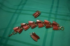 VTG. Lisner Red Thermoset Bracelet And Clip on Earrings Set