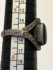 Sterling Silver Ring Marcasite 925 size 7, Black Sparkle center Art Deco 1980s