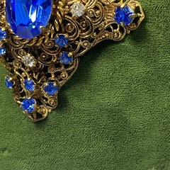 VTG West Germany Blue Rhinestone Filigree Pendant 26″ Necklace 3.25″ Czech Glass