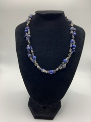 Vintage Sodalite Natural Stone Chips And Sun Beads Necklace 16”