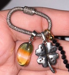 OOAK Diamond Watermelon Tourmaline Crystal Clover Vintage Pendant Charm Necklace