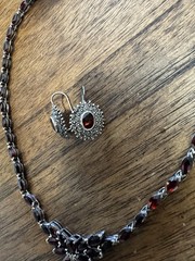 Vintage 925 Sterling Silver Garnet (deep red) Necklace Earrings Set