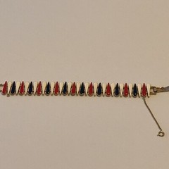 Vintage Signed Italian VIRO 1960s Gold Tone Red White Blue Enamel Bracelet 7.75