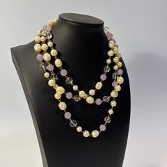 Pearl Necklace Gold Tone Purple Maximalist Multi Strand Regency Core