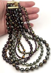 VTG Multi Strand GOLD FUMED Brown CRYSTAL NECKLACE Rhinestone Hook Clasp 1969