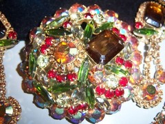 JULIANA D&E WATERMELON RHINESTONE NECKLACE BRACELET BROOCH EARRING SET PARURE
