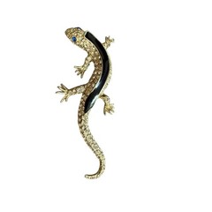 Vintage Gold Tone Salamander Brooch with Blue Rhinestones & Enamel missing one