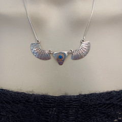 Ethnic Necklace Vintage Sterling Silver Blue Tribal Folk Crescent Artisan Boho